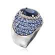C. 1980 Vintage 6.25 ct. t.w. Sapphire and .30 ct. t.w. Diamond Dome Ring in 14kt White Gold