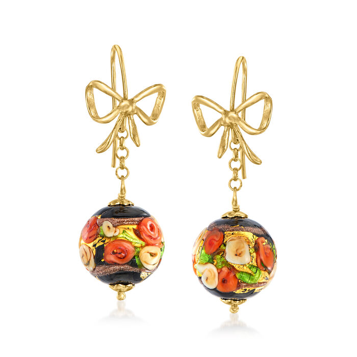 Italian Multicolored Murano Glass Bead and Bow Drop Earrings in 18kt Gold Over Sterling