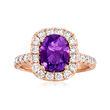 C. 2000 Vintage 2.00 Carat Amethyst and .94 ct. t.w. Diamond Ring in 18kt Rose Gold