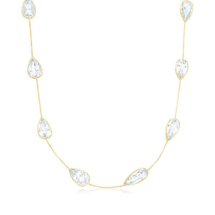 C. 1980 Vintage 43.65 ct. t.w. Aquamarine Station Necklace in 14kt Yellow Gold