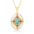 C. 1980 Vintage Larimar, 45.00 Carat Rock Crystal and 3.45 ct. t.w. Multi-Gemstone Pendant Necklace in 14kt Yellow Gold