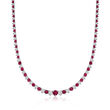 9.00 ct. t.w. Ruby and 1.50 ct. t.w. Diamond Tennis Necklace in Sterling Silver