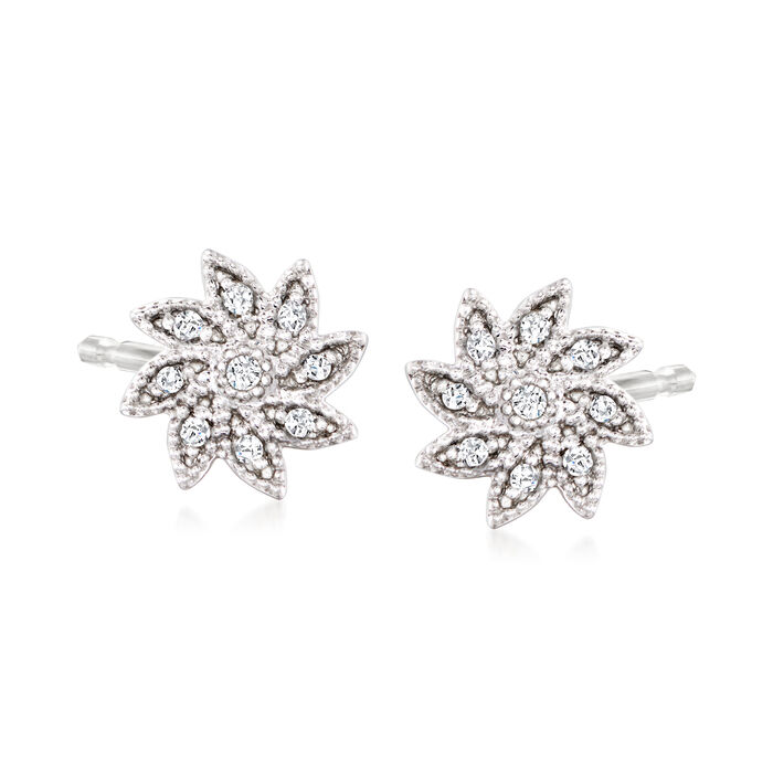 .10 ct. t.w. Diamond Milgrain Flower Earrings in Sterling Silver