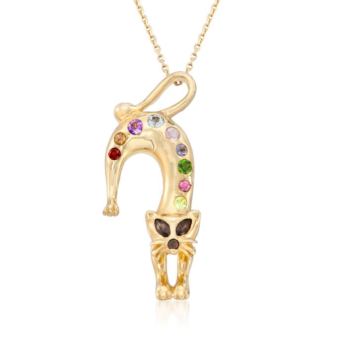 .53 ct. t.w. Multi-Stone Cat Pin Pendant Necklace in 14kt Gold Over Sterling