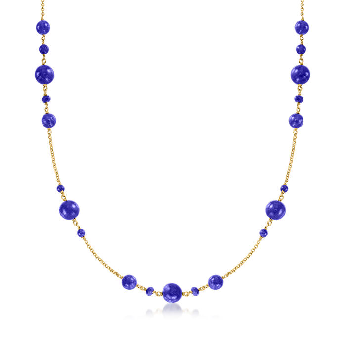 3-8mm Lapis Bead Necklace in 14kt Yellow Gold