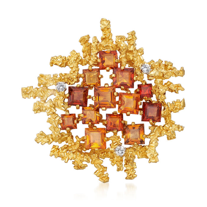 C. 1975 Vintage 8.75 ct. t.w. Citrine and .30 ct. t.w. Diamond Square-Shaped Pin in 18kt Yellow Gold