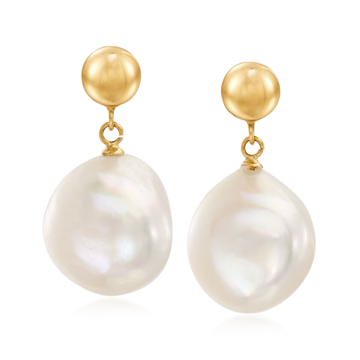 13-14mm Cultured Baroque Pearl Drop Earrings in 14kt Yellow Gold | Ross ...