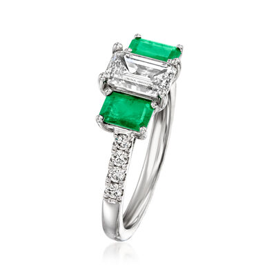 1.75 ct. t.w. Lab-Grown Diamond Ring with 1.00 ct. t.w. Emeralds in 14kt White Gold