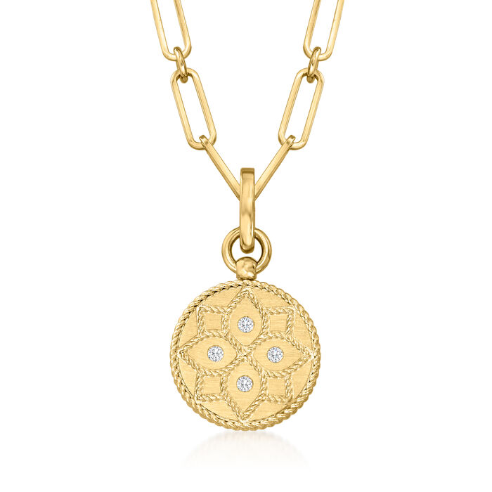 Roberto Coin &quot;Venetian Princess&quot; 18kt Yellow Gold Medallion Paper Clip Link Necklace with Diamond Accents