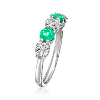 .60 ct. t.w. Emerald and 1.00 ct. t.w. Lab-Grown Diamond Ring in 14kt White Gold
