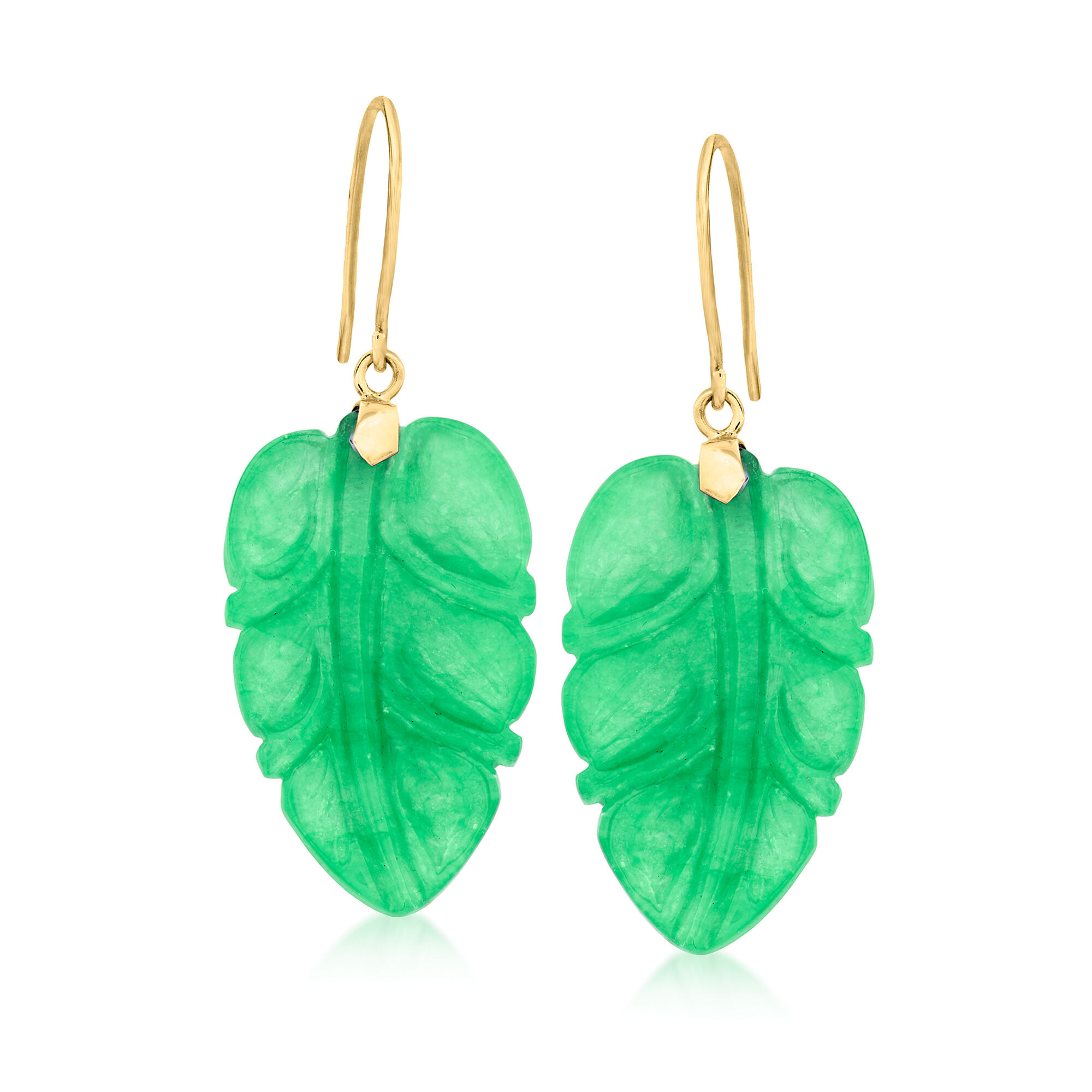Jade Leaf Drop Earrings with 14kt Yellow Gold | Ross-Simons
