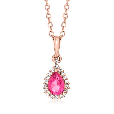1.50 ct. t.w. Pink Topaz and .30 ct. t.w. White Zircon Jewelry Set: Pendant Necklace and Earrings in 18kt Rose Gold Over Sterling