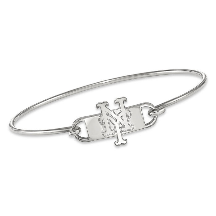Sterling Silver MLB New York Mets Small Center Wire Bangle Bracelet. 7&quot;