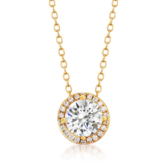 1.30 ct. t.w. CZ Halo Pendant Necklace in 14kt Gold Over Sterling