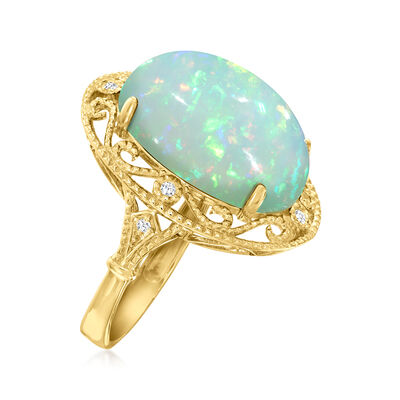 Opal Ring with Diamond Accents in 14kt Yellow Gold