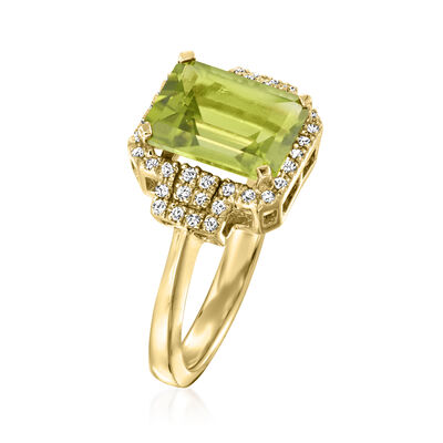 3.00 Carat Peridot and .16 ct. t.w. Diamond Ring in 14kt Yellow Gold