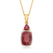 8.10 ct. t.w. Ruby and .13 ct. t.w. Diamond Pendant Necklace in 18kt Gold Over Sterling