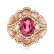 3.50 Carat Pink Tourmaline and Pink Mother-of-Pearl Ring with .77 ct. t.w. Diamonds in 14kt Yellow Gold