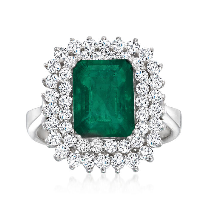 3.80 Carat Emerald and 1.00 ct. t.w. Diamond Ring in 14kt White Gold