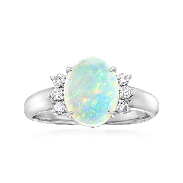 C. 2000 Vintage Opal Ring with .16 ct. t.w. Diamonds in Platinum