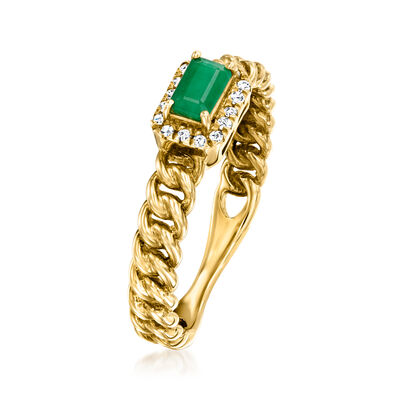 .30 Carat Emerald Curb-Link Ring with Diamond Accents in 14kt Yellow Gold