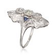 C. 1950 Vintage .40 ct. t.w. Diamond Dinner Ring With Sapphire Accents in 14kt White Gold