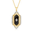 Black Onyx and .40 ct. t.w. White Topaz Pendant Necklace in 18kt Gold Over Sterling