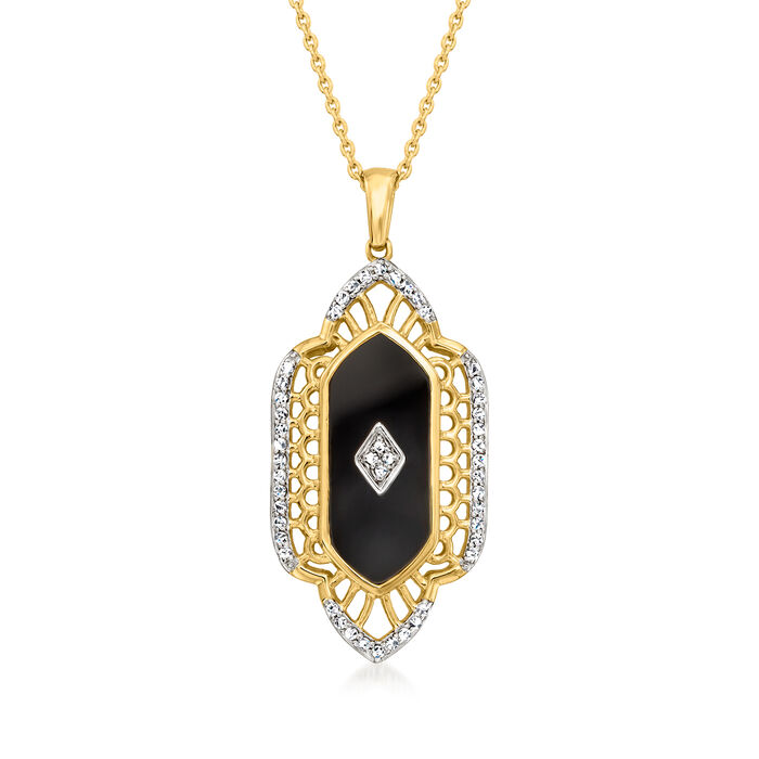 Black Onyx and .40 ct. t.w. White Topaz Pendant Necklace in 18kt Gold Over Sterling