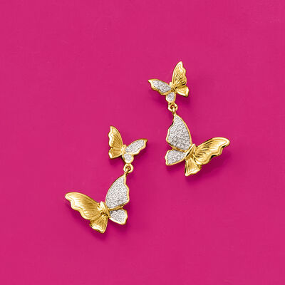 .20 ct. t.w. Diamond Butterfly Drop Earrings in 18kt Gold Over Sterling