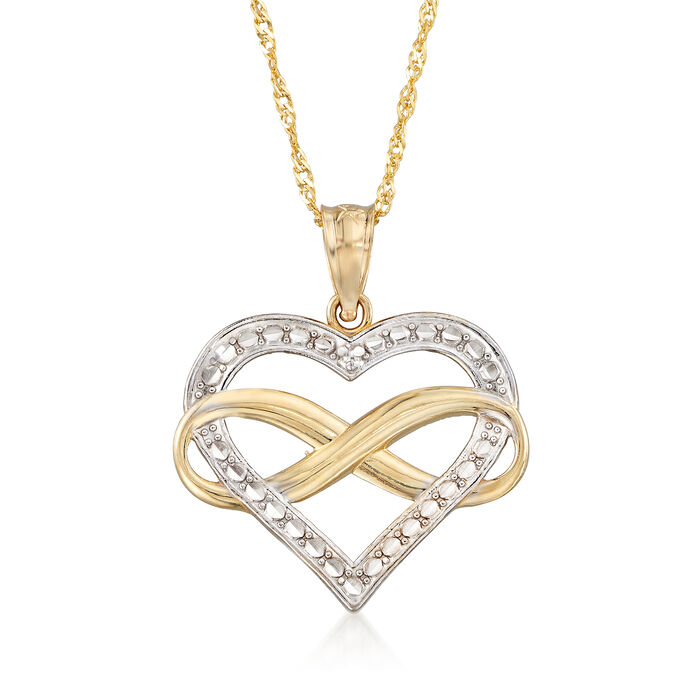 14kt Two-Tone Gold Diamond-Cut Infinity Heart Pendant Necklace