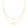 Italian 14kt Yellow Gold Infinity and Cross Symbol Layered Necklace