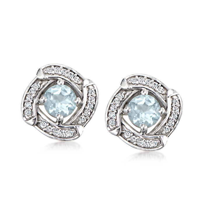.40 ct. t.w. Aquamarine Earrings with .11 ct. t.w. Diamonds in 14kt White Gold