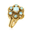 C. 1970 Vintage Opal Cluster Flower Ring in 14kt Yellow Gold