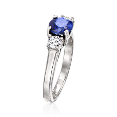 C. 1990 Vintage 1.15 Carat Sapphire and .40 ct. t.w. Diamond Ring in 14kt White Gold