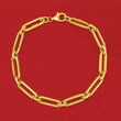 Italian 14kt Yellow Gold Alternating Paper Clip Link Bracelet