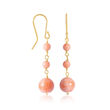 4-8mm Pink Coral Bead Linear Drop Earrings in 14kt Yellow Gold