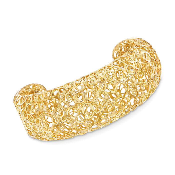 Italian Diamond-Cut Filigree Cuff Bracelet in 18kt Yellow Gold Over Sterling Silver