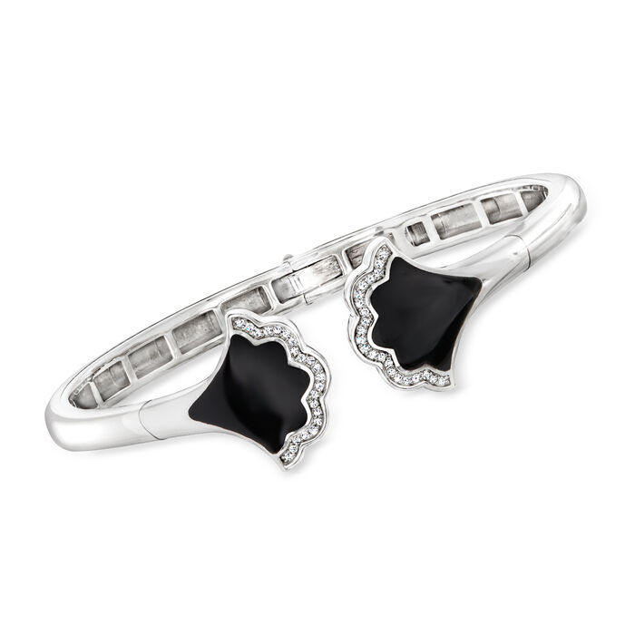 Belle Etoile &quot;Astoria&quot; Black Onyx Cuff Bracelet with .20 ct. t.w. CZs in Sterling Silver
