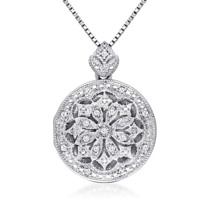 Diamond-Accented Round Locket Necklace in Sterling Silver