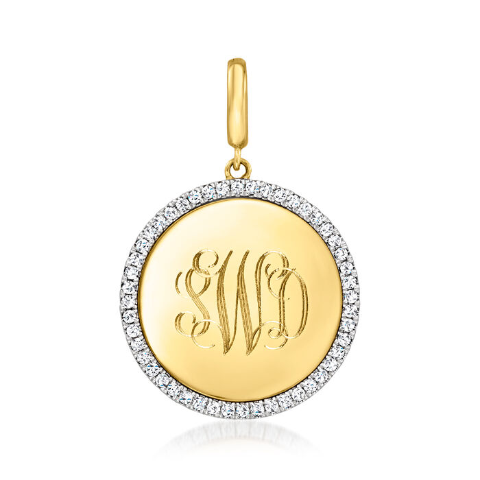 Gabriel Designs 14kt Yellow Gold Personalized Circle Pendant with Diamond Accents