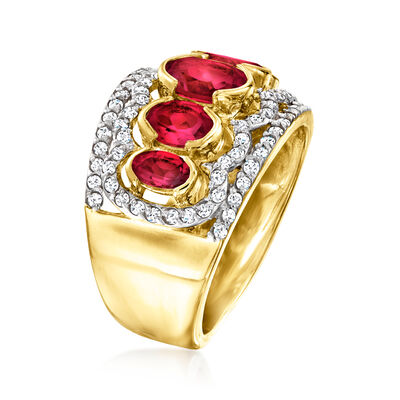 2.60 ct. t.w. Rhodolite Garnet Ring with .90 ct. t.w. White Zircons in 18kt Gold Over Sterling