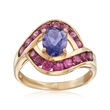 C. 1990 Vintage 1.95 ct. t.w. Rhodolite and Iolite Ring in 10kt Yellow Gold