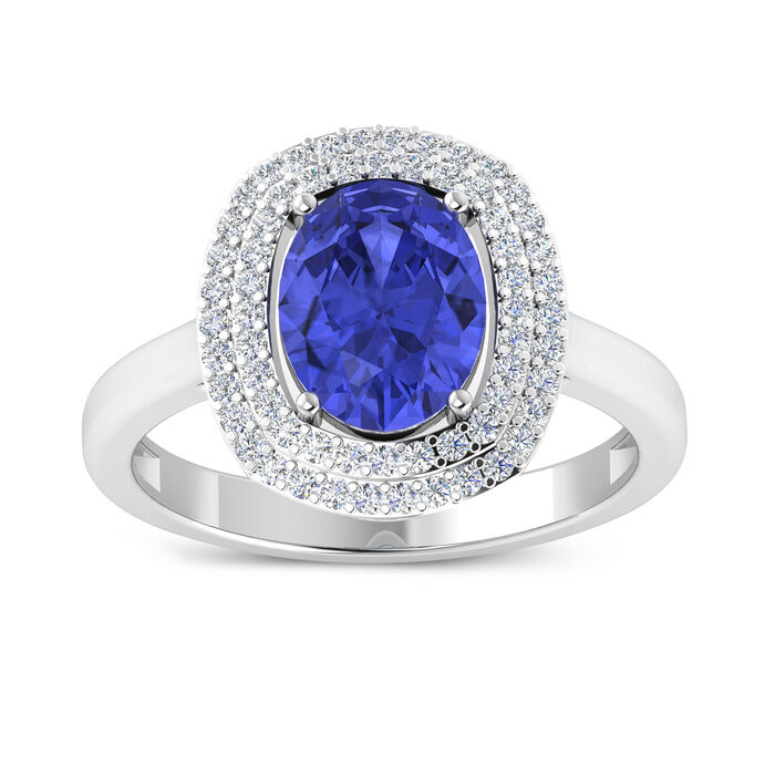 1.60 Carat Tanzanite and .27 ct. t.w. Diamond Ring in 14kt White Gold