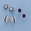 Simulated Sapphire and .95 ct. t.w. CZ Hoop Earrings in Sterling Silver