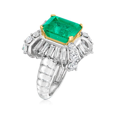 6.50 Carat Emerald Ring with 3.00 ct. t.w. Diamonds in Platinum with 18kt Yellow Gold