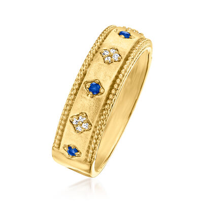 Sapphire and Diamond-Accented Roped-Edge Ring in 18kt Gold Over Sterling