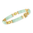 Jade and 1.50 ct. t.w. Peridot &quot;Good Fortune&quot; Bracelet in 18kt Gold Over Sterling
