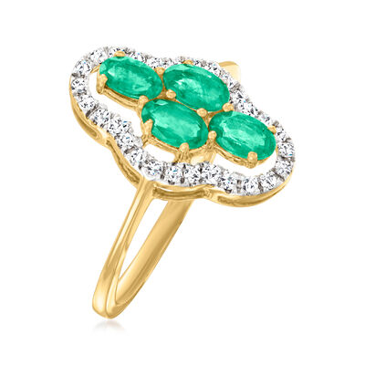 .80 ct. t.w. Emerald and .21 ct. t.w. Diamond Ring in 14kt Yellow Gold