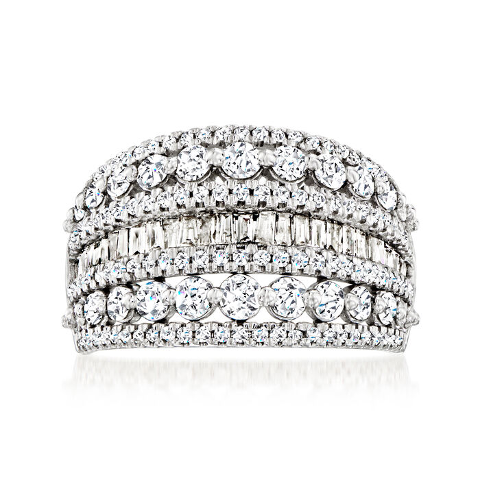 1.50 ct. t.w. Round and Baguette Diamond  Multi-Row Ring in 14kt White Gold