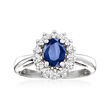 C. 1990 Vintage 1.00 Carat Sapphire and .25 ct. t.w. Diamond Ring in 14kt White Gold